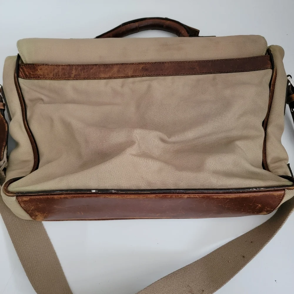 Vintage Bally Laptop Soft Briefcase Beige Nylon Brown Leather Messenger Bag